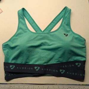 Aubrion Shires Equestrian Sport Bra Sz XXL Green Navy Crisscross Back